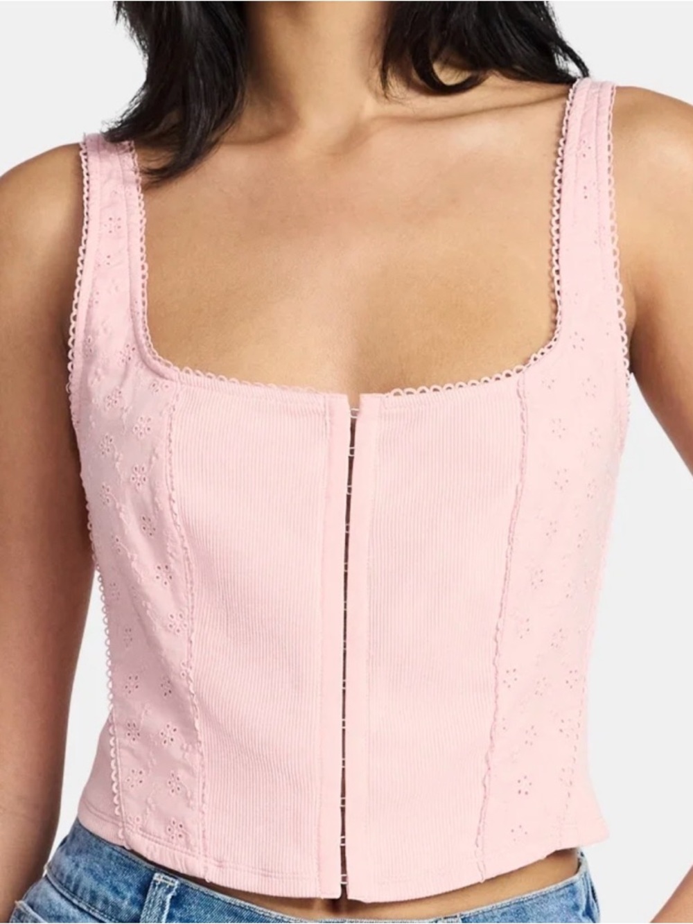 Madden NYC Women's Eyelet Corset Top Size S (4-6) Blossom Blush Pink NEW w Tags